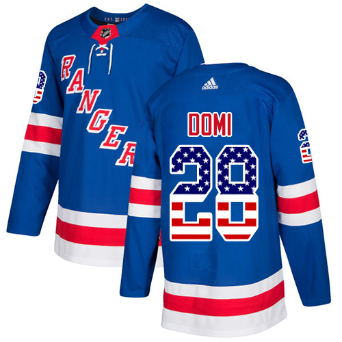 Adidas Rangers #28 Tie Domi Royal Blue Home Authentic USA Flag Stitched NHL Jersey - Click Image to Close